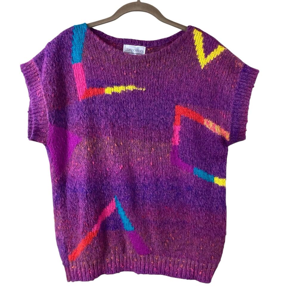 Vintage 80's Sweater Size M/L Purple Colorful Layering
